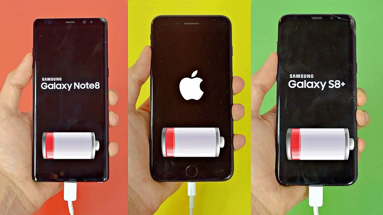 Samsung Galaxy Note 8 vs iPhone 7 Plus vs S8 Plus - Battery Drain Test! (4K)