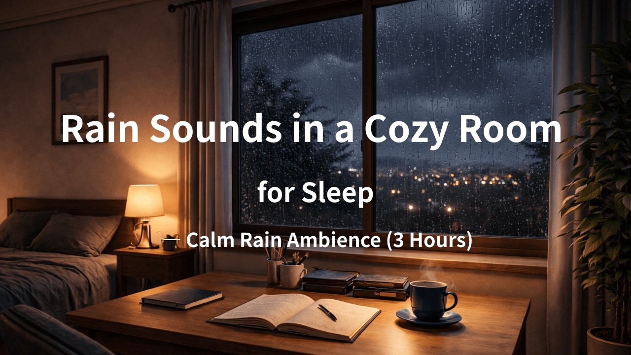 Rain Sounds in a Cozy Room for Sleep — Calm Rain Ambience (3 Hours)