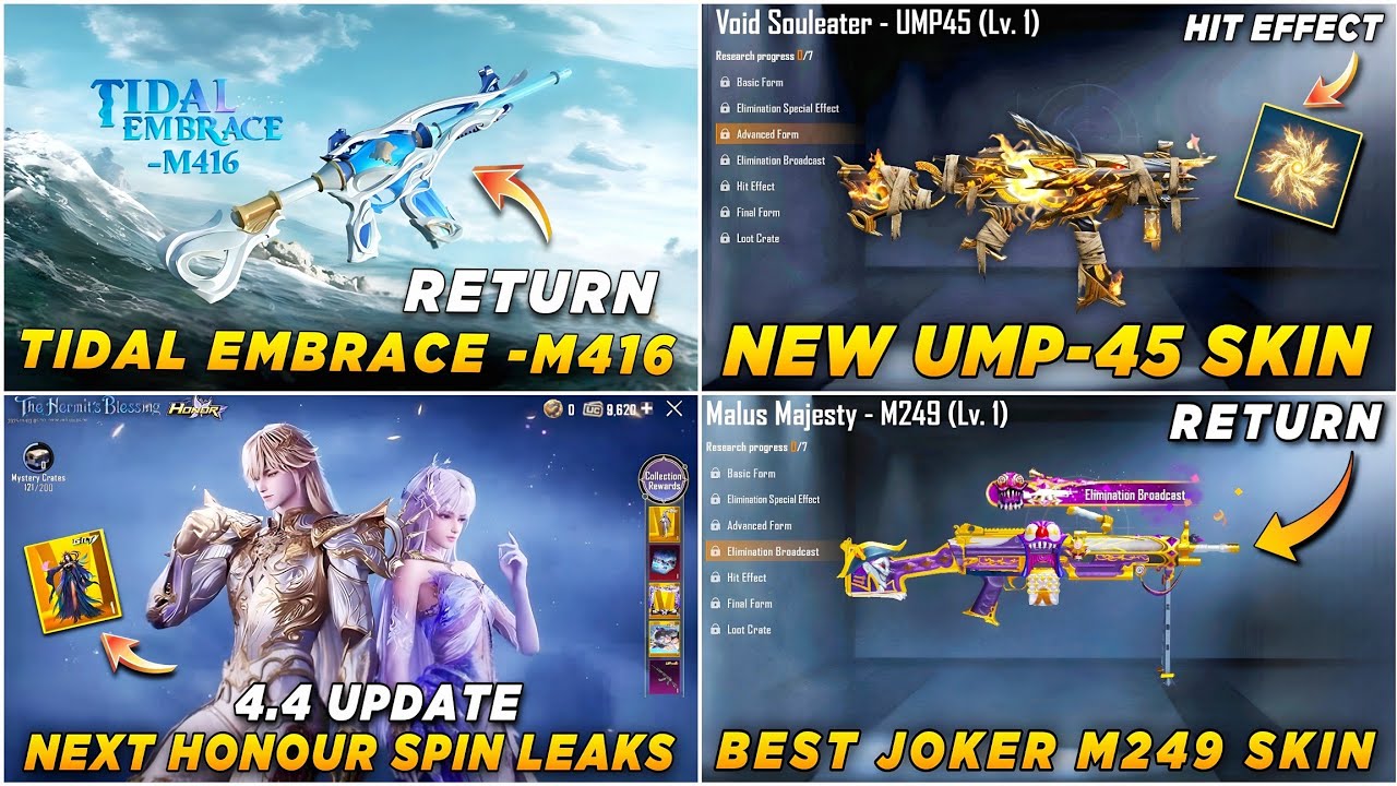 🔴TIDAL EMBRACE M416 RETURN ✅ NEW UMP SKIN 3D LOOK REVEAL 🔥 HONOUR SPIN 3D LEAKS 🤩 JOKER M249 RETURNS