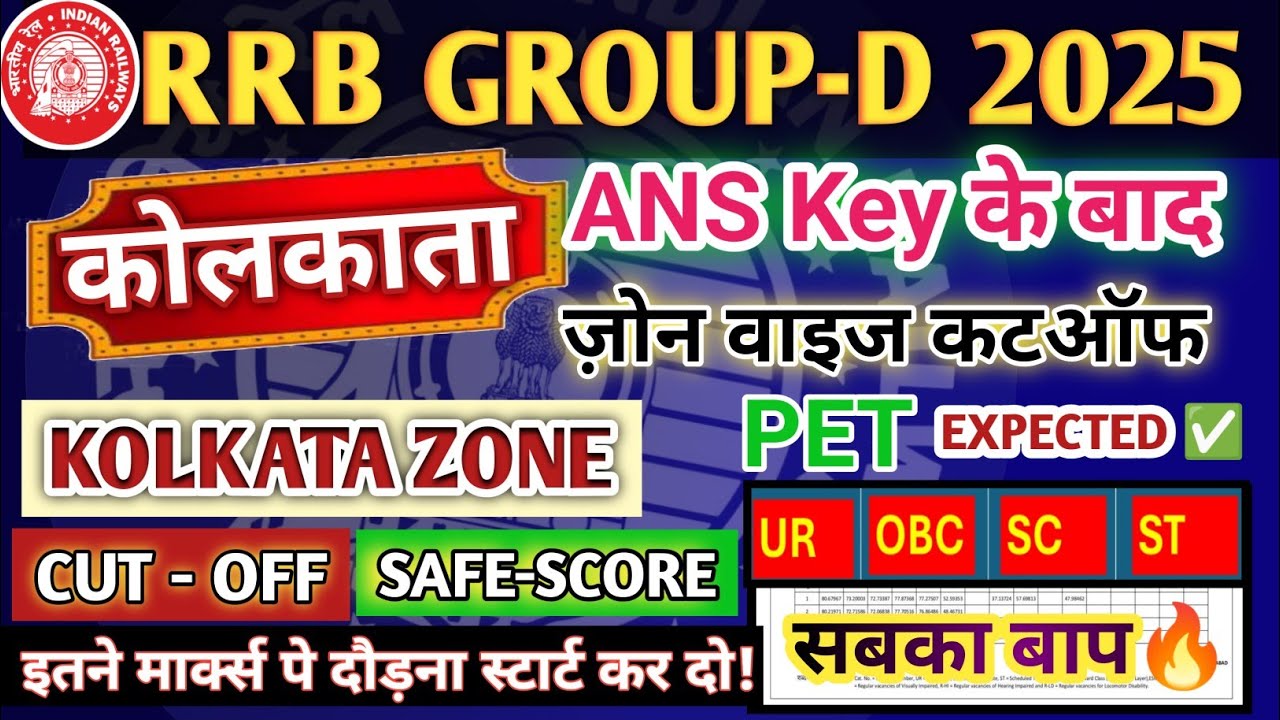 RRB KOLKATA GROUP D Cut Off 2025🔥 | RRb KOLKATA group-d Expected Cut Off | RRB KOLKATA PET CUT OFF