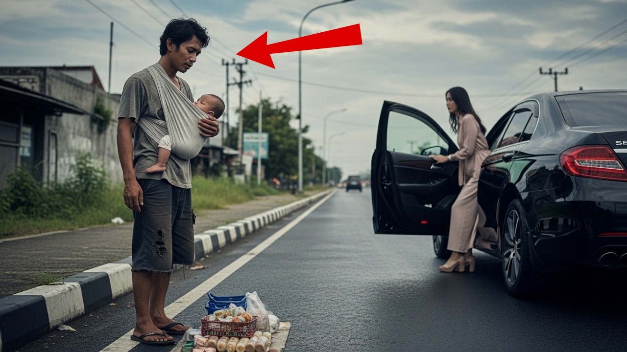 Ayah Ini Bertahan sambil gendong BAYInya  Di Bawah Panas dan Hujan... adakah yang peduli.....
