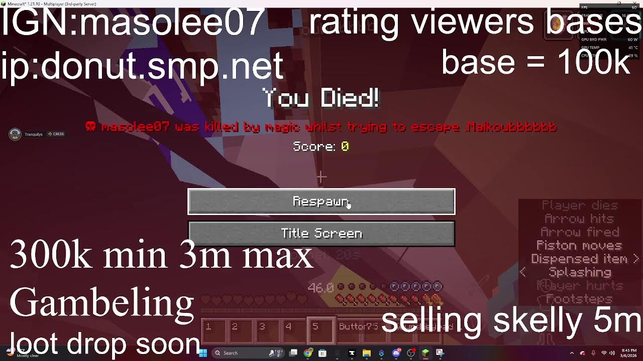 DonutSMP | loot drop STARTING NOW 300m+ | gambling and Action | buying skellys