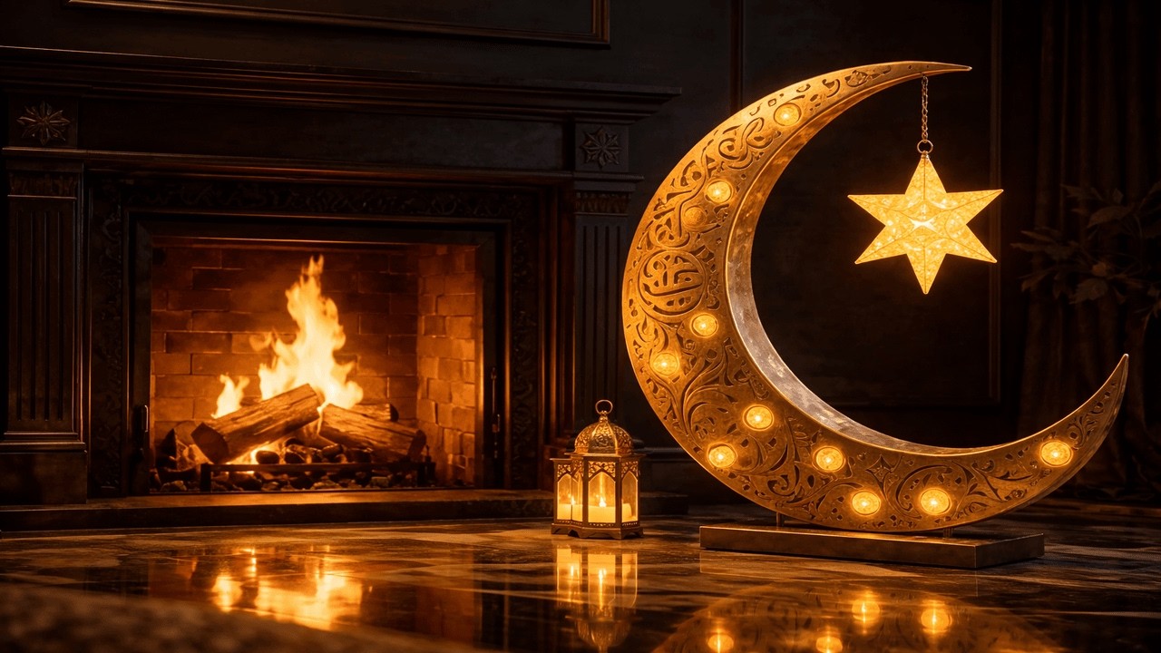 Ramadan Fireplace Night 🌙 Cozy Islamic Lantern Ambience | Relaxing TV Screensaver