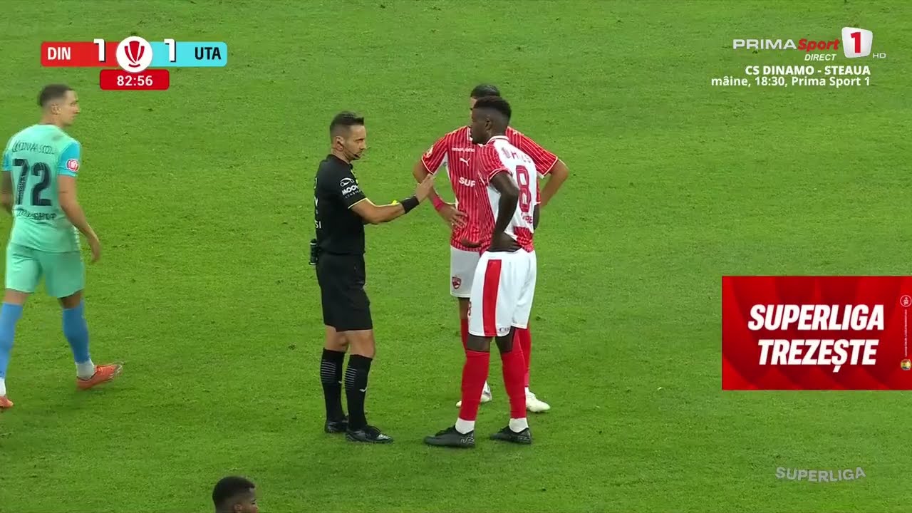 REZUMAT: Dinamo - UTA Arad 1-1. Dinamo a terminat în 8 jucători de câmp. Final tensionat
