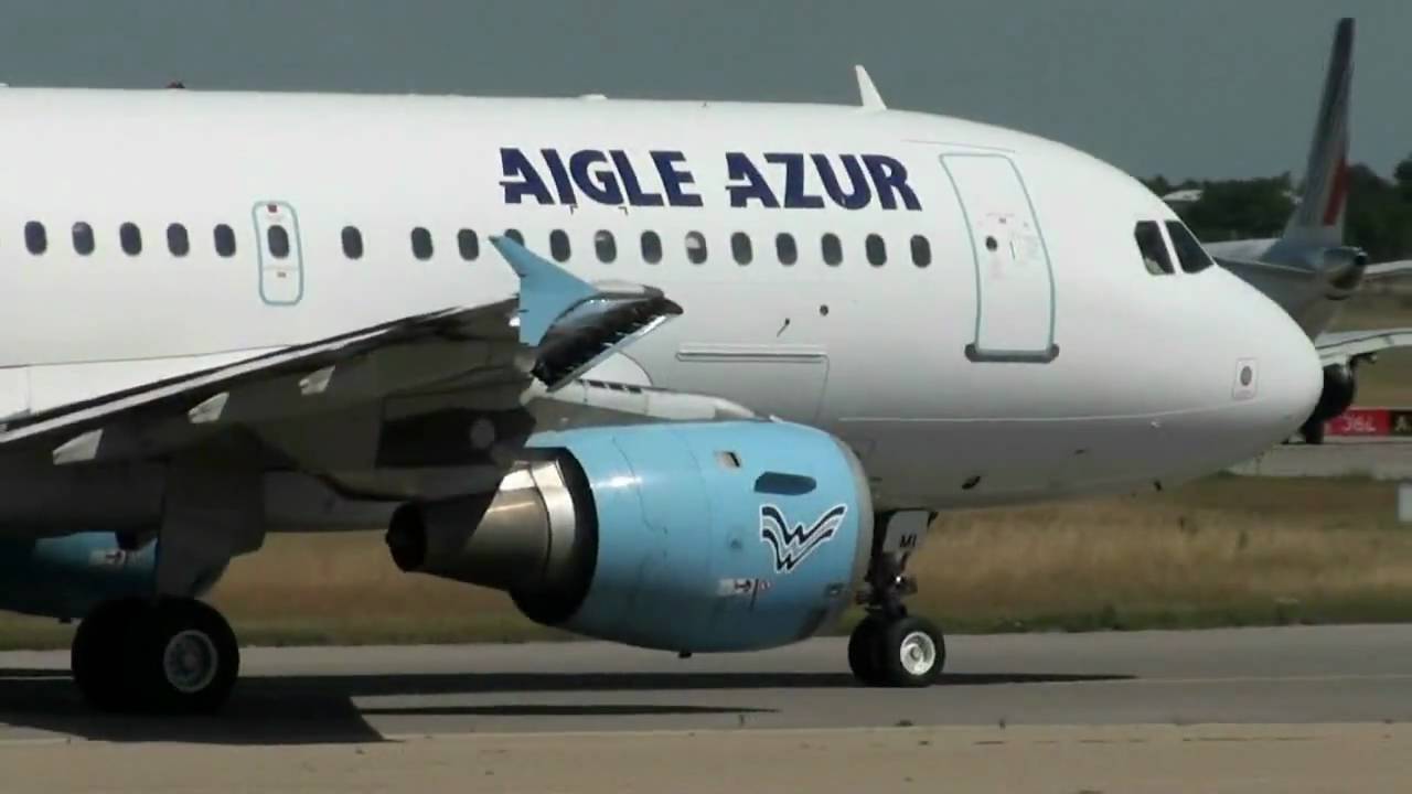A319 Aigle Azur (F-HBMI) line up and  take off at Lyon St Exup&eacute;ry [LYS/LFLL]