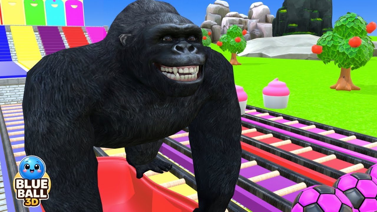 Long Slide Game with Cow Elephant Gorilla Hippopotamus Tiger 3d Animal Game Funny 3d Animals