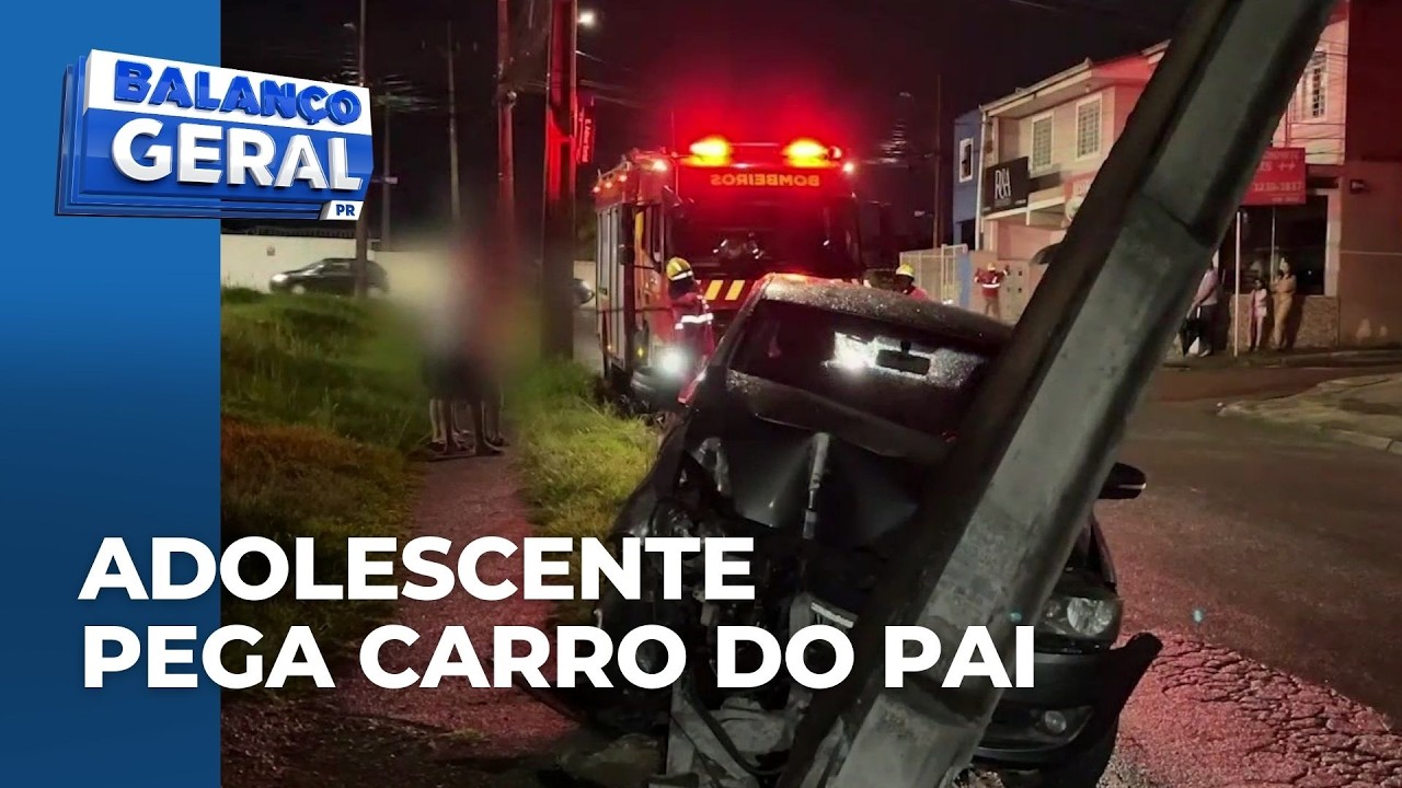 Adolescente de 16 anos pega carro do pai, bate em poste e deixa moradores sem luz