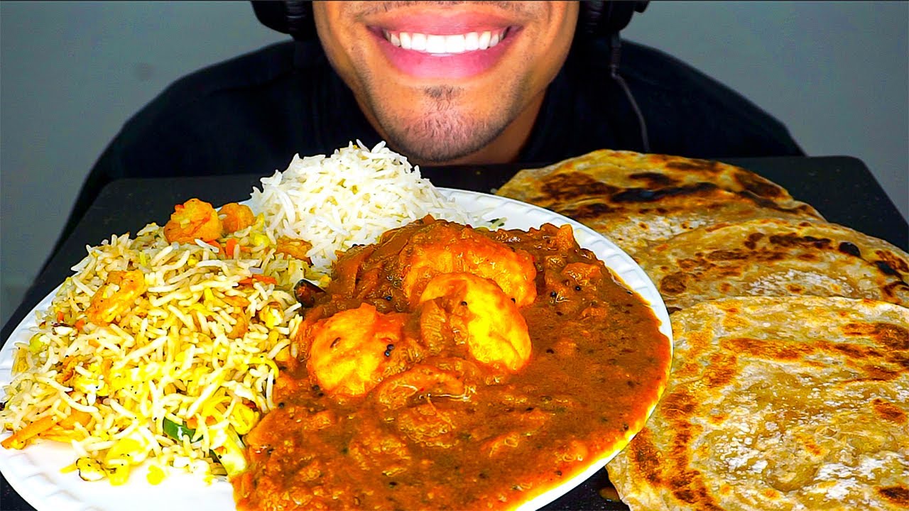 ASMR INDIAN FOOD SPICY BIRYANI CURRY WITH RICE & PARATHA EATING SOUNDS NO TALKING JERRY *VEGETARIAN*