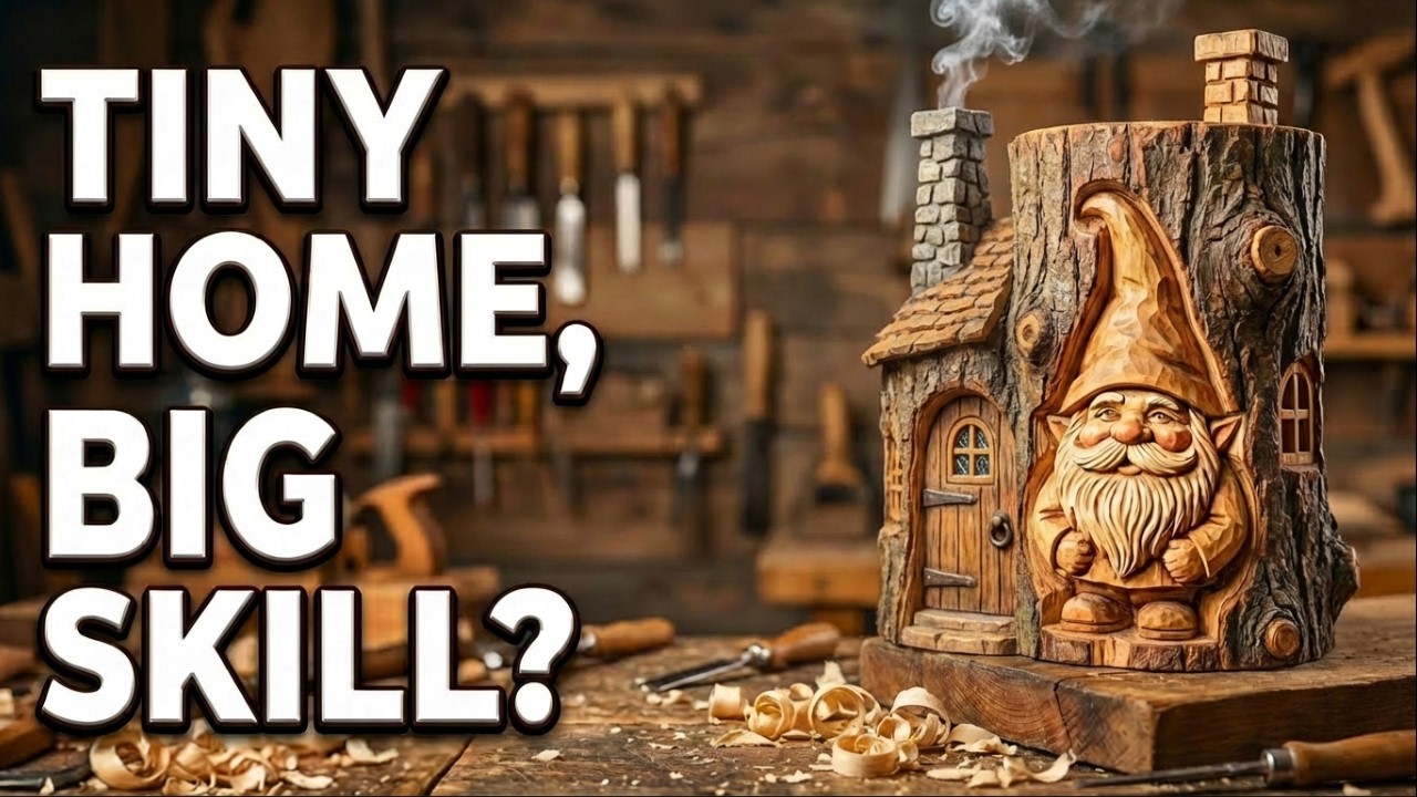 Sunday afternoon carving. carving a Gnome Home #carvingtechniques #carving #woodworking