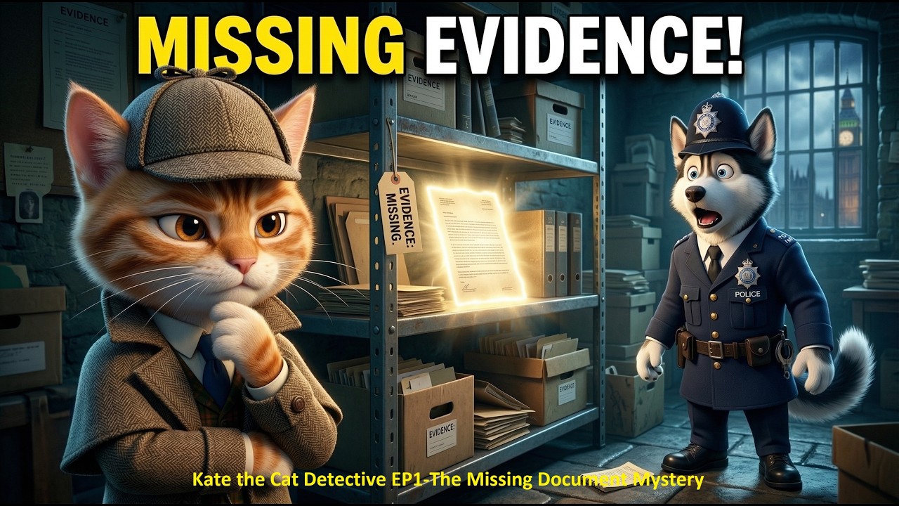 Slow English Detective Story 🕵️ | The Missing Document Mystery | Kate the Cat Detective EP1