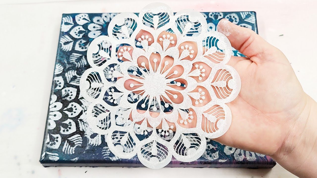 Super simple acrylic pour embellishment with a stencil - Transforming a pour painting