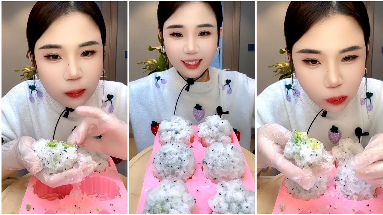 ASMR ICE EATING with MATCHA and MILK POWDER 