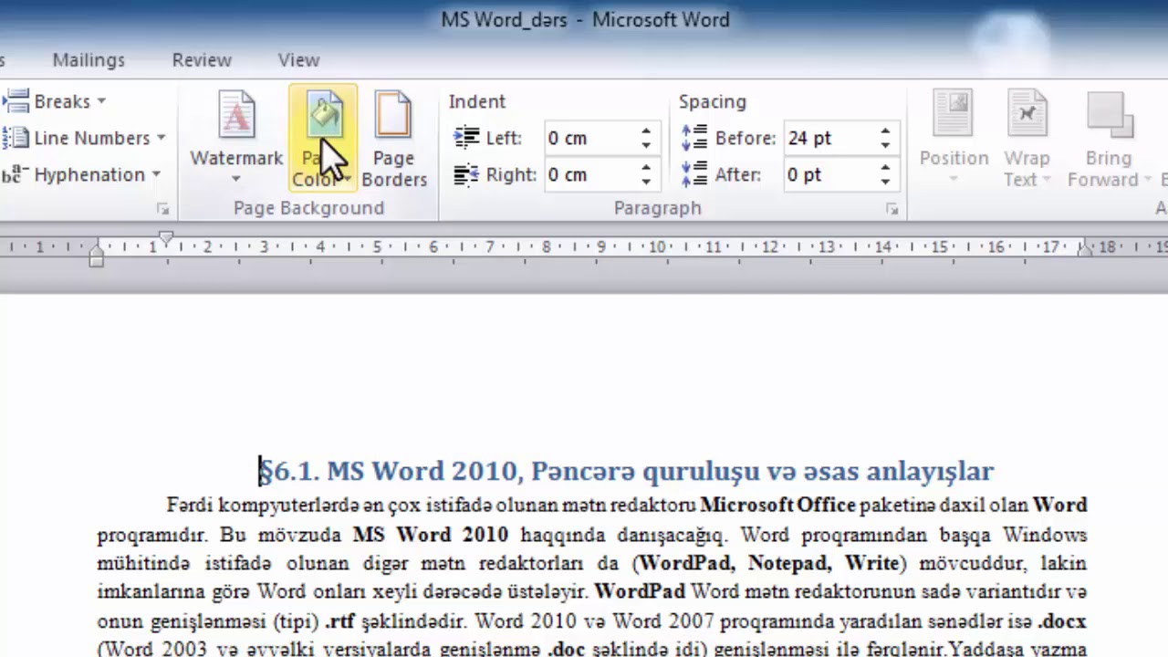 MS Word 2010 - Page Layout lent tabı