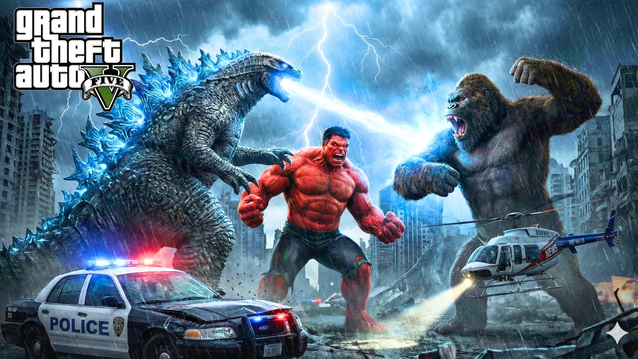 GTA 5 Hulk vs Godzilla vs Kingkong Live 82 | KING Gaming #gta5 #gta5live #shortsfeed #shortslive