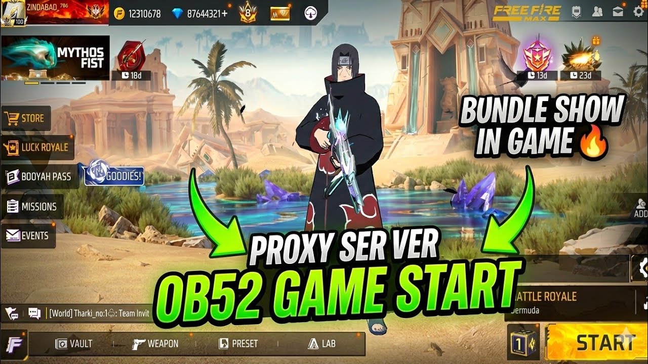 OB52 Game Start Proxy Server 🔥 | Bundle Show In Game | Direct Download Link 