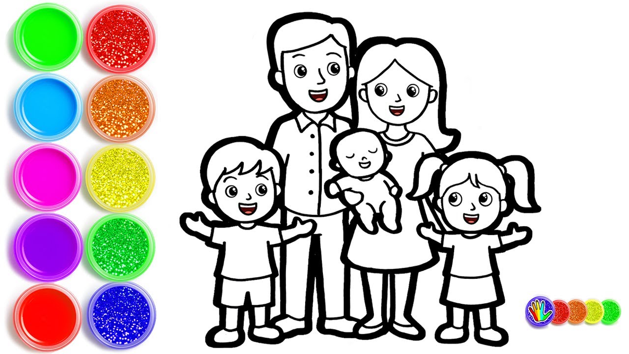 How to draw a Happy Family Drawing and Coloring Page for kids