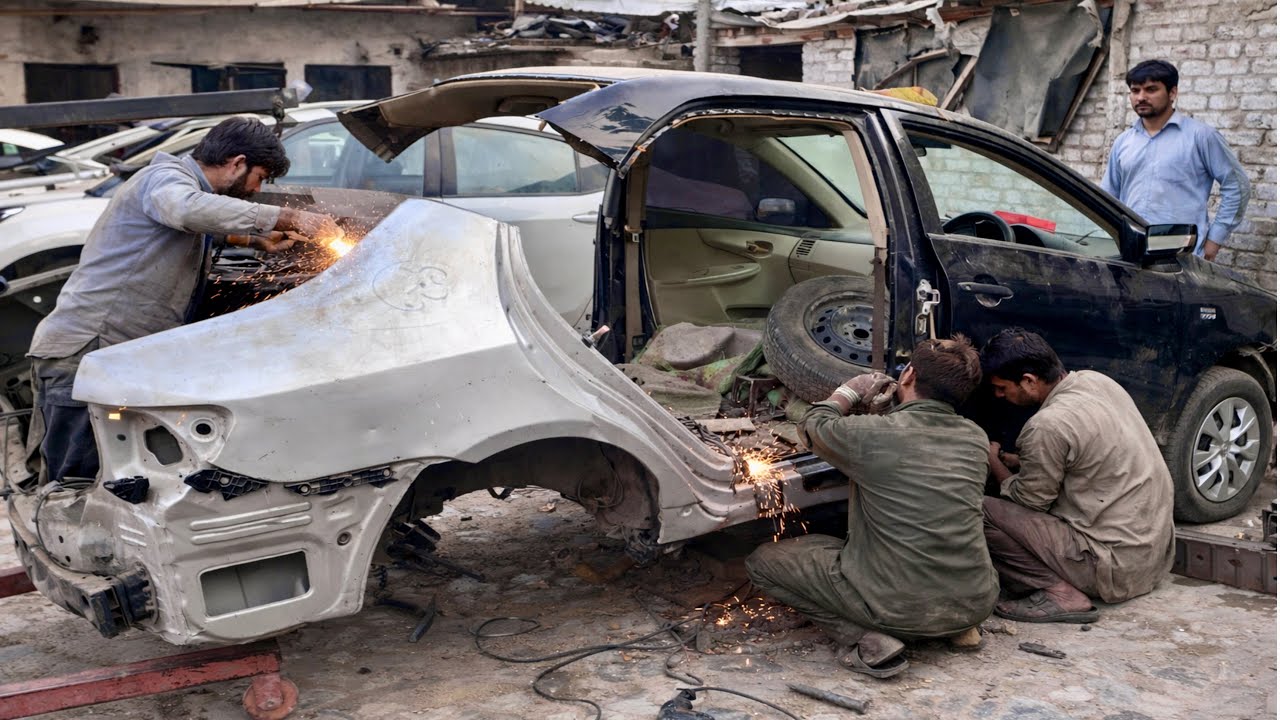 “Dangerous Accident Toyota car with rear side fully replaced & Restoring In the Expert Mechanic 