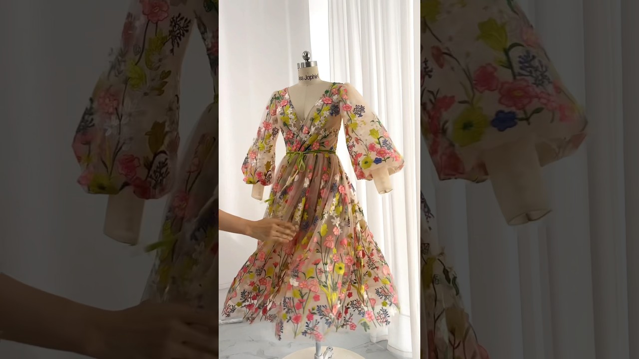 Making a puff sleeves v neck midi prom dress #sewing #fashion #prom #eveninggown