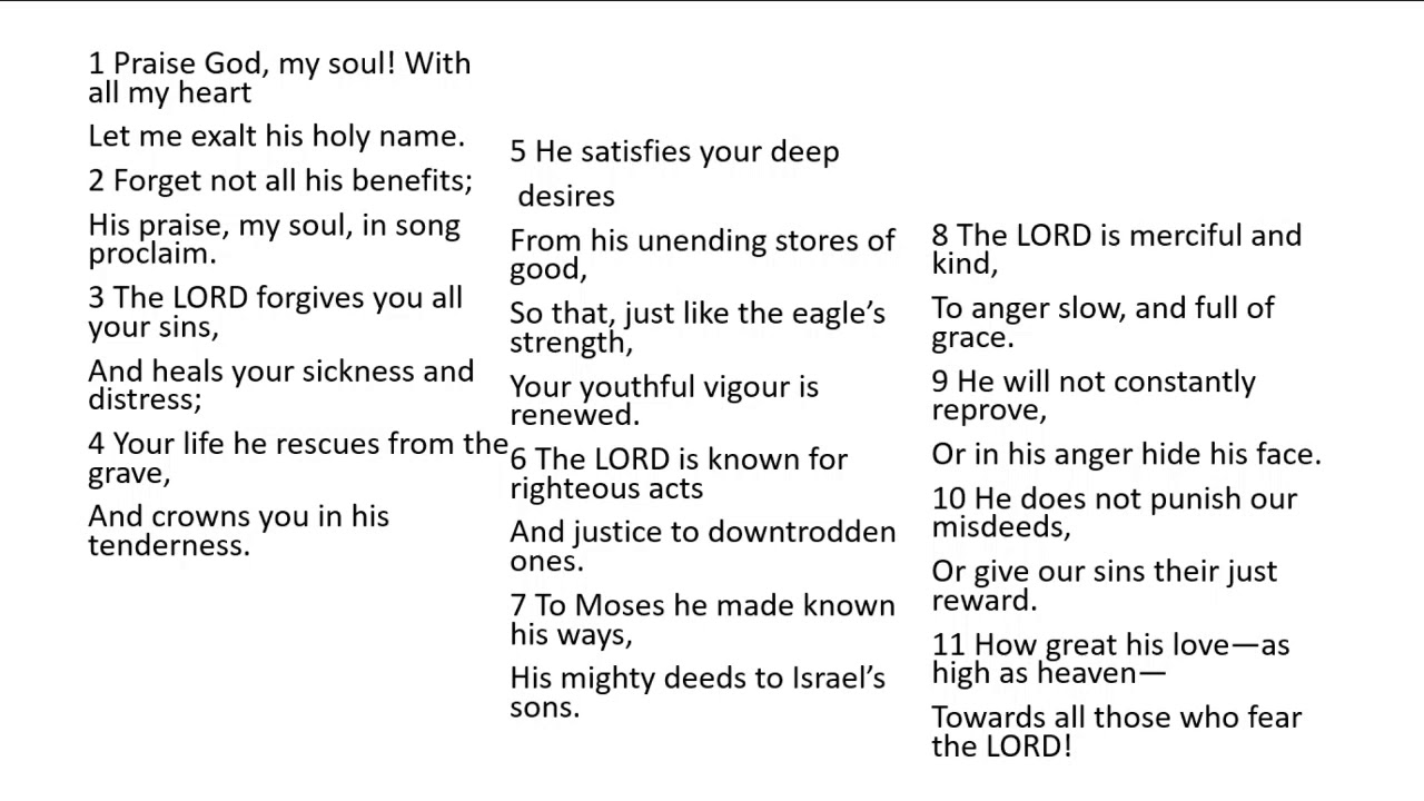 Psalm 103 verses 1-11 (Tune - Before the throne of God above)