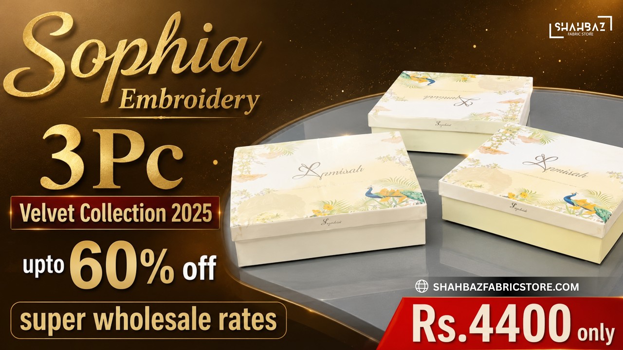 Sophia Luxury Embroidery 3Pc | Premium Winter Velvet Collection 2025 | Crystal Shawl & Marina Fabric