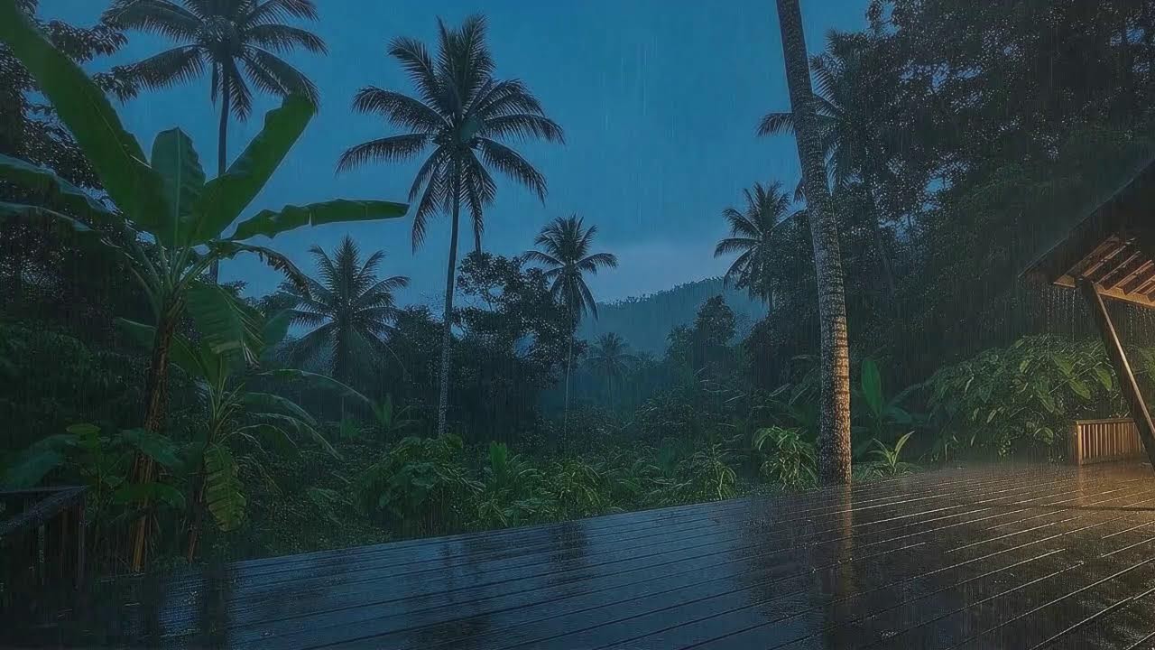 Deep Sleep Tonight with Light Rain and Low Rumble at Wooden Cabin Terrace 🌧️