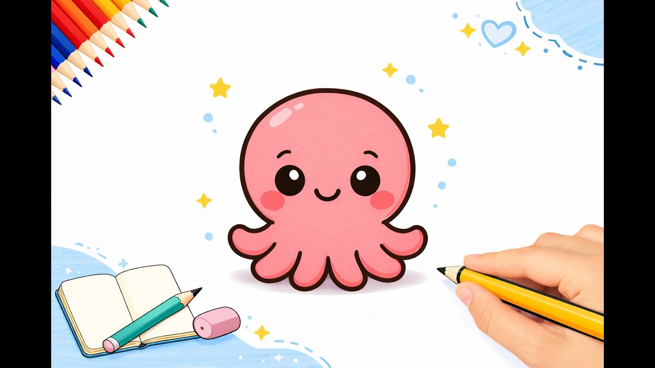 How To Draw A Cute OCTOPUS Step By Step  | The Simple Studio