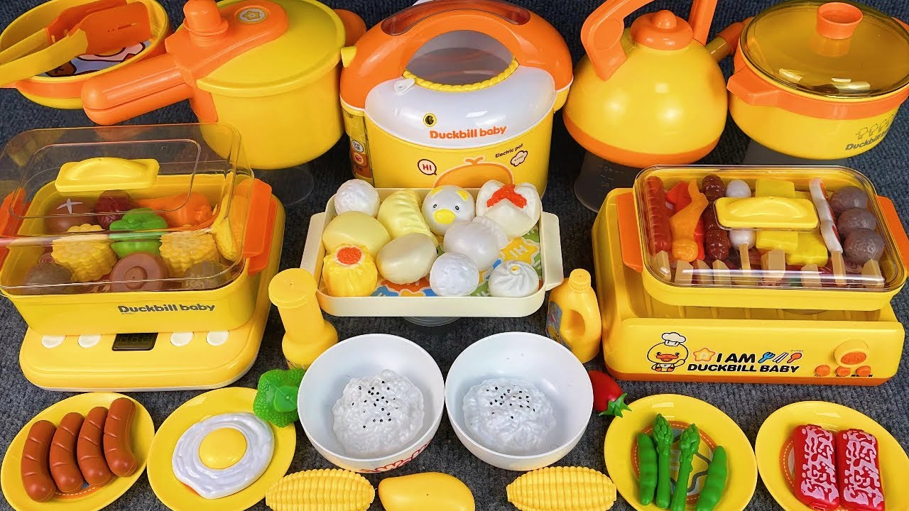 10 Minutes Satisfying with Unboxing Yellow Kitchen Barbecue Play Set Review Toys | ASMR 