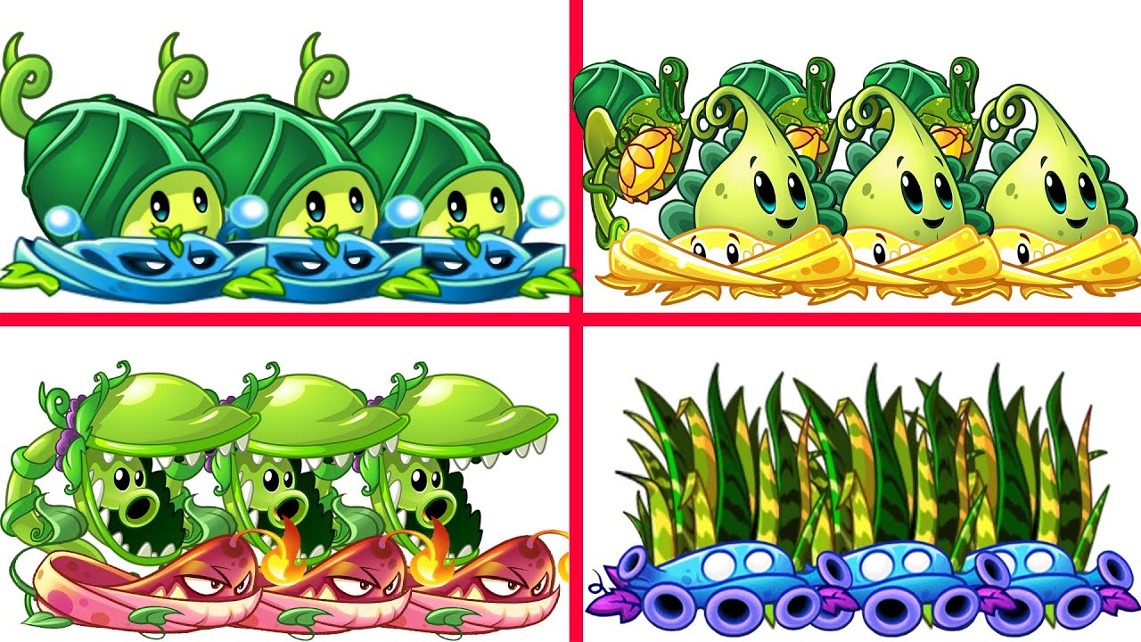 Team Zoybean Pod vs Snap Pea vs Turkey Pult vs Tiger Grass - PvZ 2 4 Super Team Plants