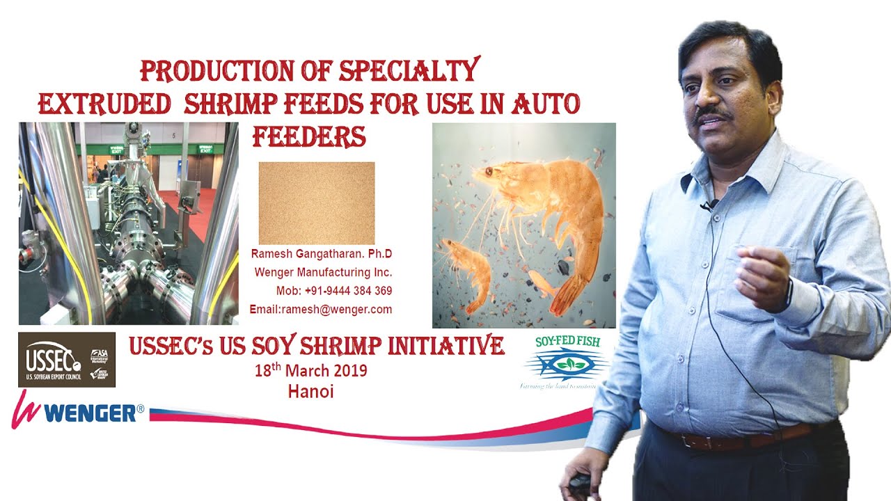 Production of specialty extruded shrimp feeds for use in auto feeders.