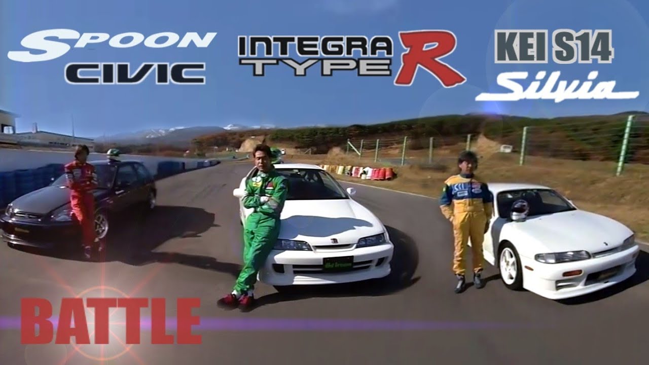 [ENG CC] Integra Type R vs. Spoon Civic vs. Kei Office S14 Silvia battle Ebisu HV18