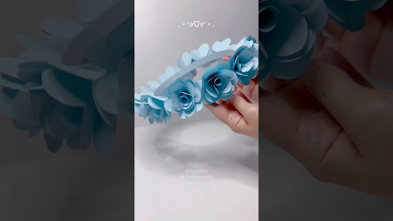 Blue Paper Rose Crown 🩵✨ #papercrown #paperrose #origami  #youtubecreatorcommunity