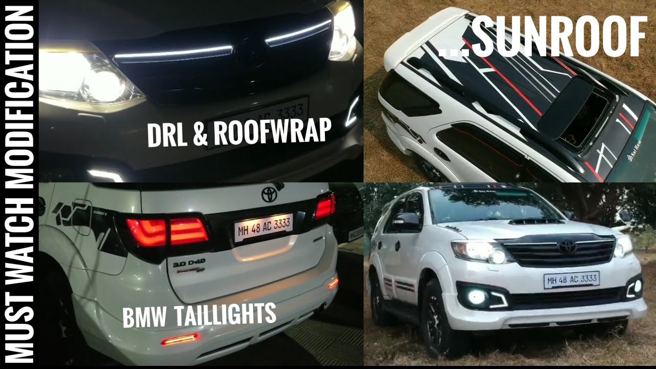 Toyota Fortuner Modified with Sunroof, Roofwrap, Hydrodipping & DRLs