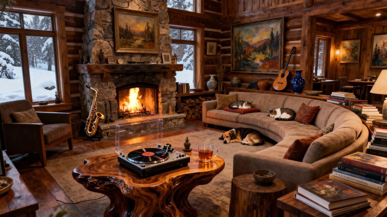 Quiet Snowfall by the Fireplace | Smooth Jazz to Chill & Focus