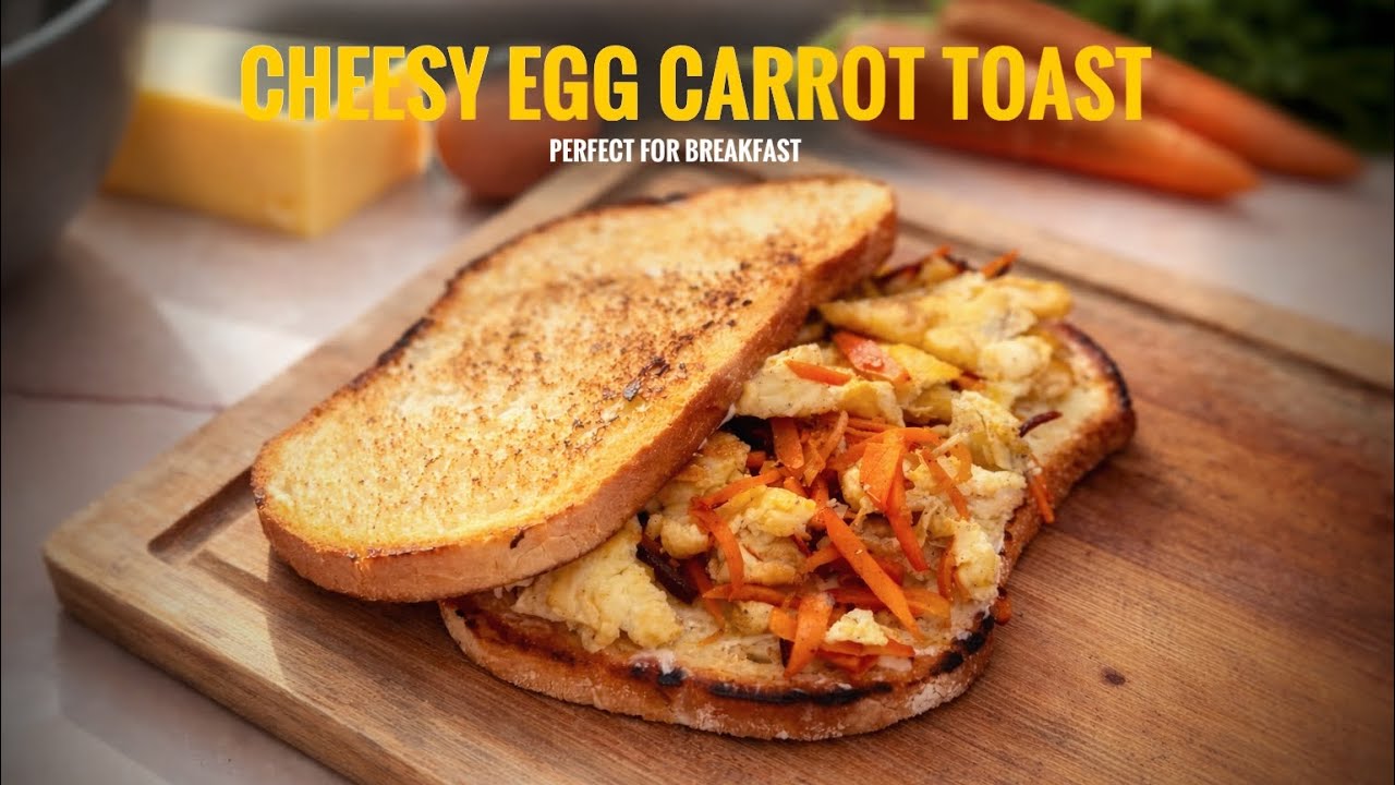 Egg & carrot cheesy toast. Tasty & easy breakfast recipe. 