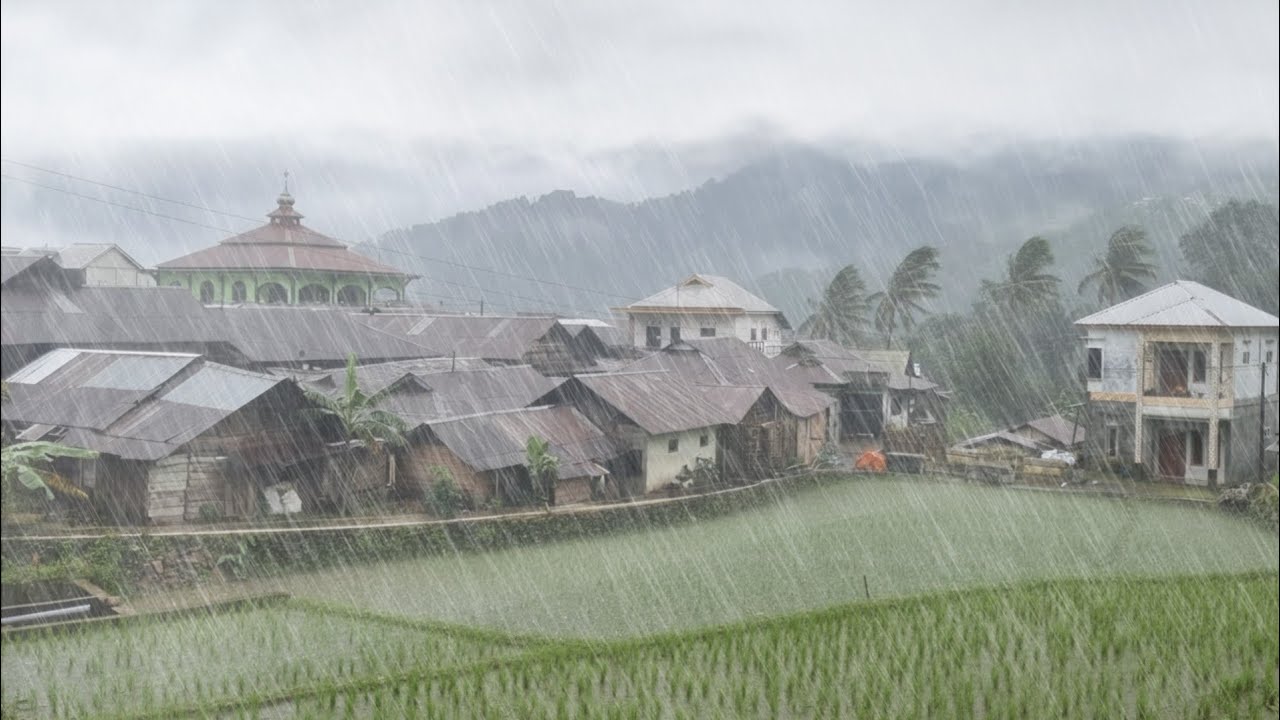 Berjalan Ditengah Hujan Badai di Pedesaan Asia | Suara Hujan untuk Tidur | ASMR