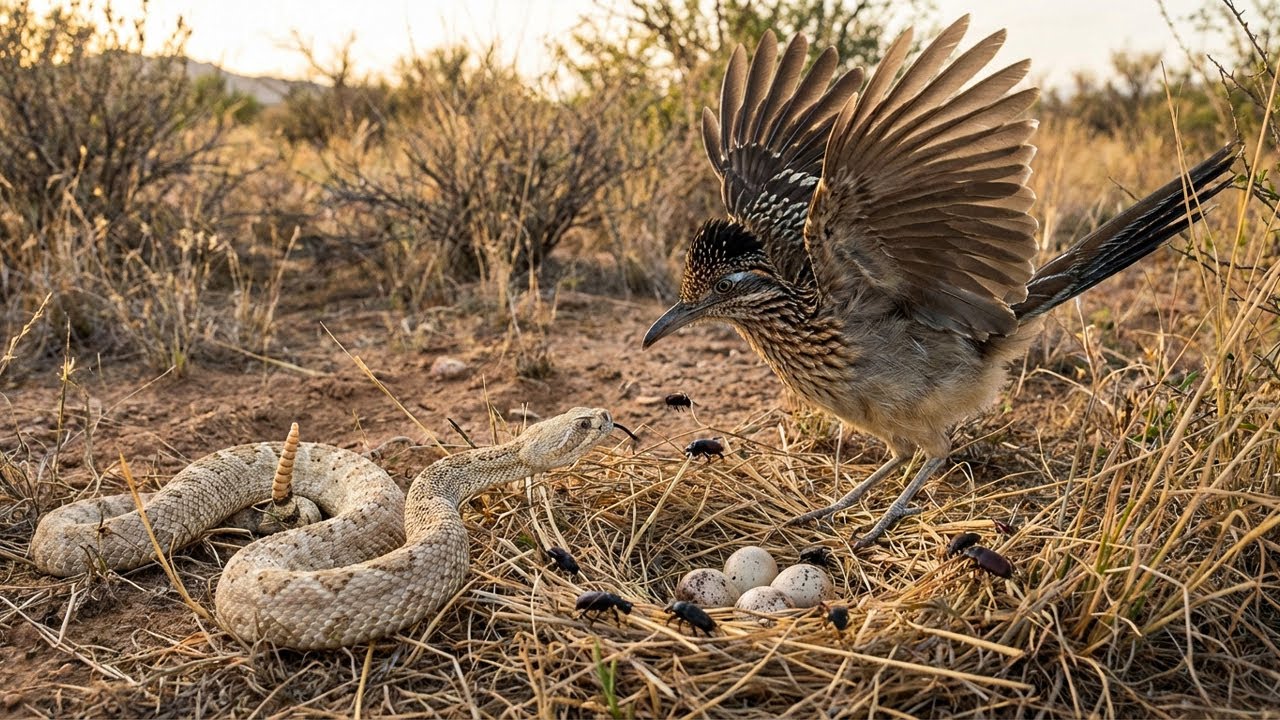 Roadrunner vs Rattlesnake! Epic Desert Battle to Protect the Eggs.