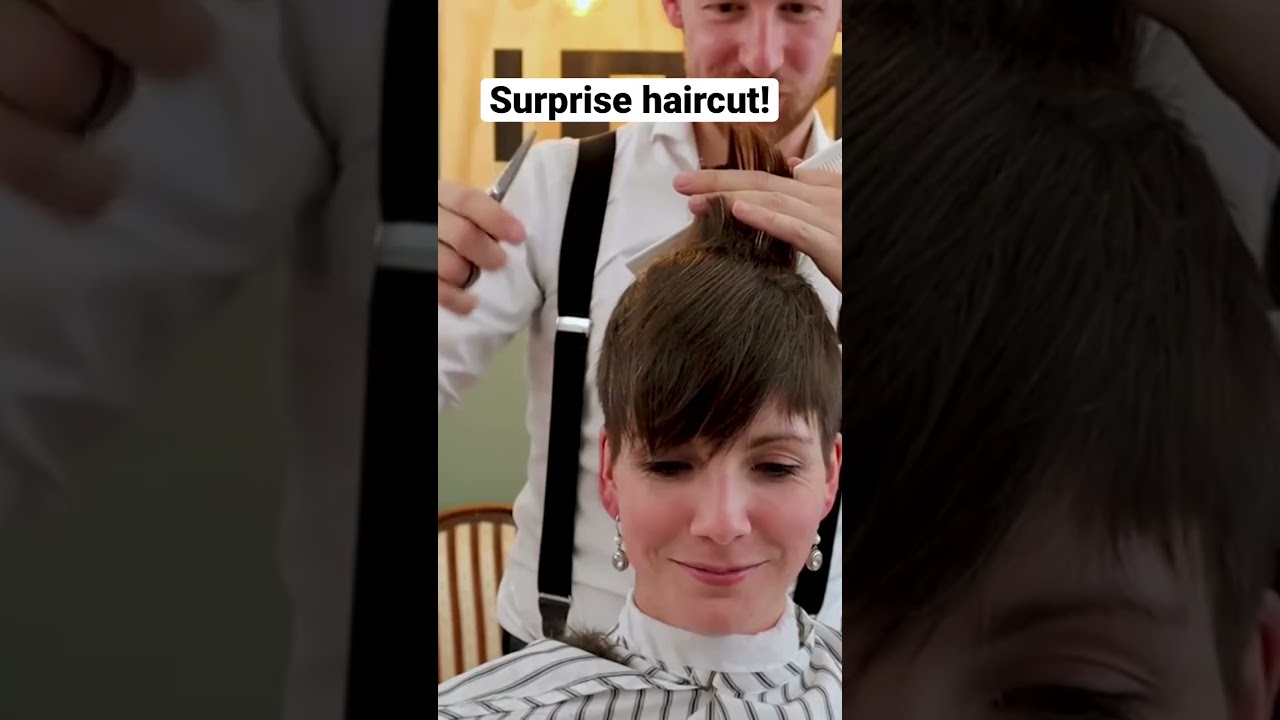 🤩🤩 surprise super short haircut, she had no clue this was happening! #shorts