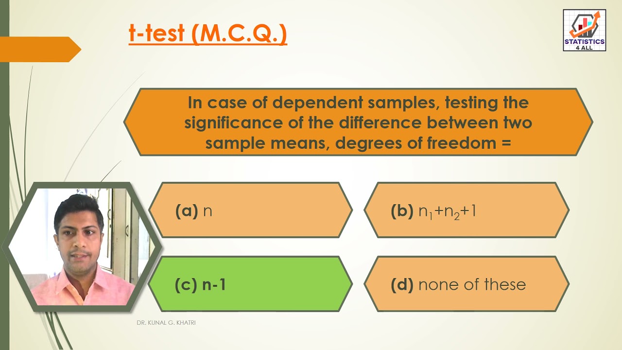 t-TEST MCQ BY DR KUNAL KHATRI #MCQ #t-test #STATISTICS4ALL #STATISTICSFORALL #SMALL #SAMPLES