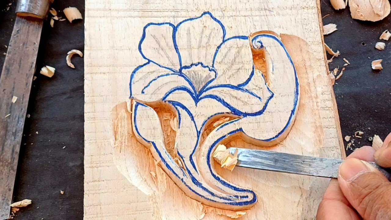 Flower and Leaf Design Carving Wood