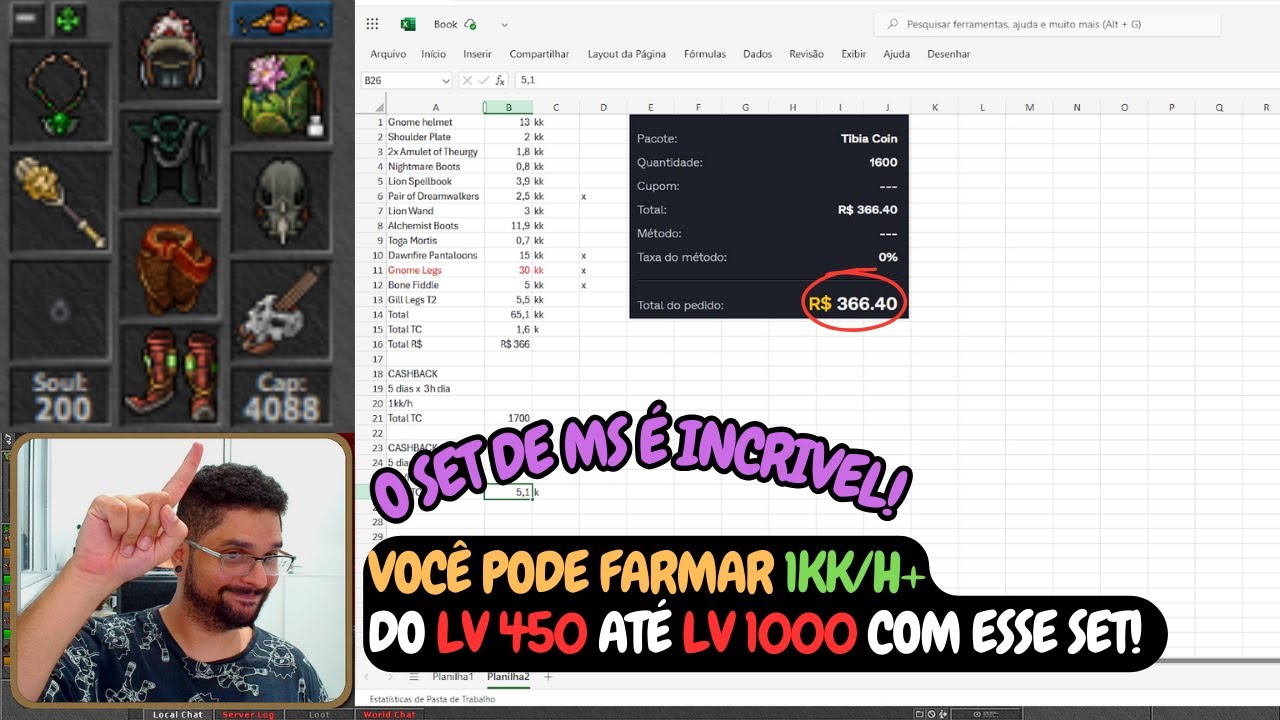 TIBIA - SET BASICO DO MS CUSTA APENAS 1600 TC OU R$ 366,00!