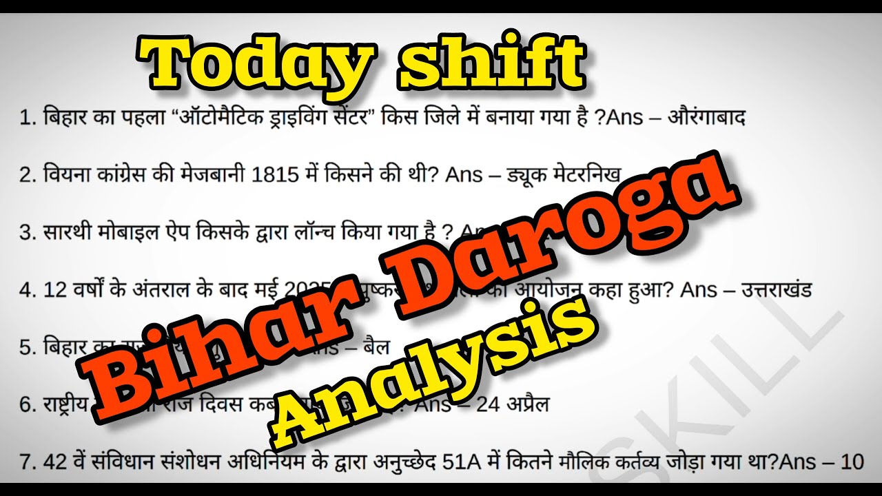 Bihar SI (Daroga) First shift Exam Analysis:- Well Study Skill