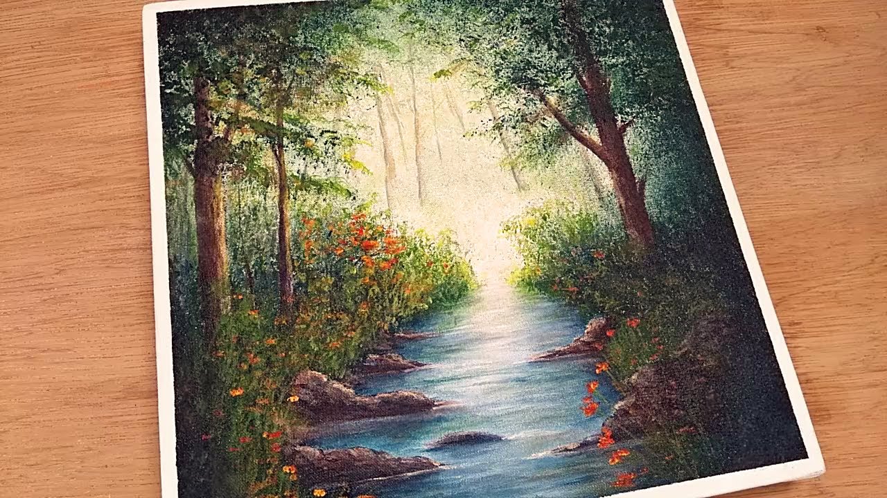 Como Pintar Bosque Primaveral Con Rio Con Acrilicos Facil