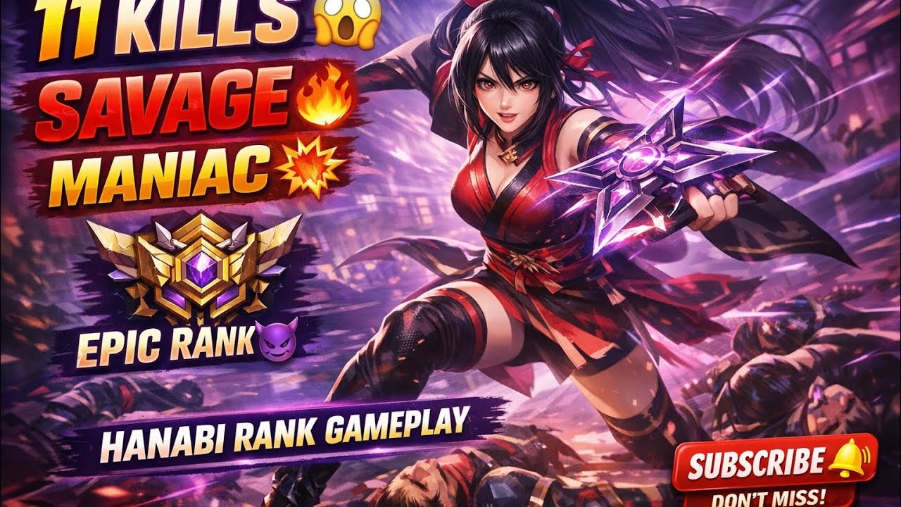 Hanabi Rank Gameplay 🔥 11 Kills Savage Maniac | Epic Rank Attack Speed 😱