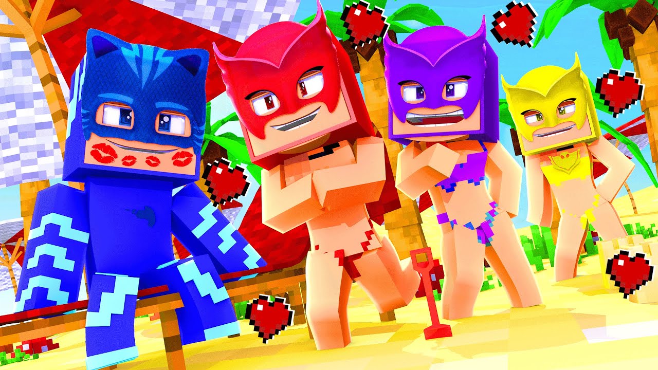 AS CORUJITAS DE BIQUINI FIZERAM UMA FILA PARA BEIJAR O MENINO GATO NA PRAIA DO MINECRAFT