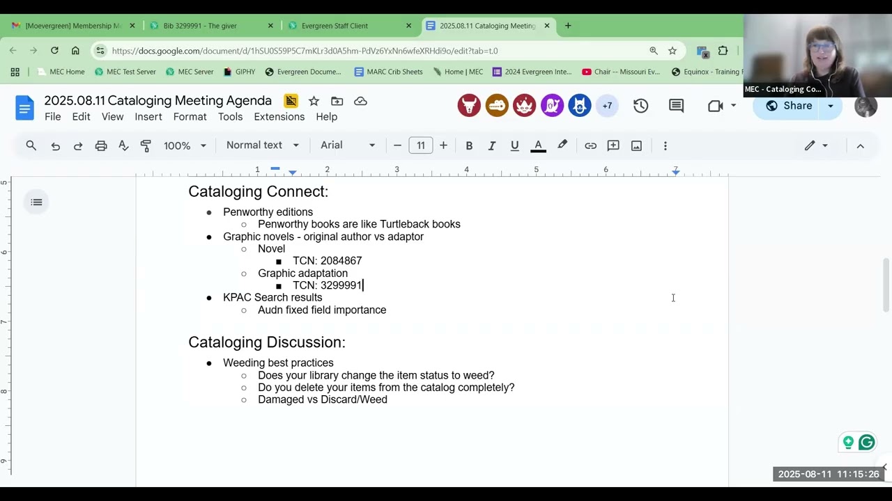 MEC Cataloging Meeting 08/11/2025