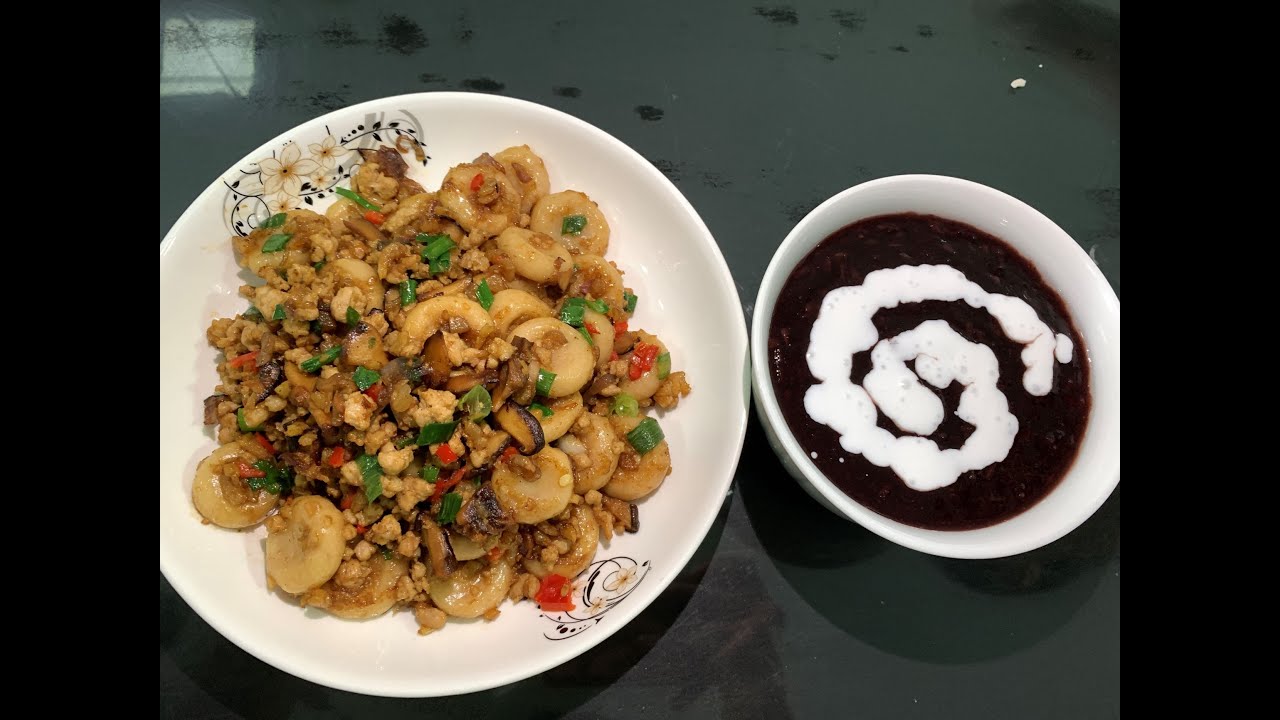 黑糯米糖水 Black Glutinous Rice Dessert | 客家算盘子 Yam Abacus Seeds