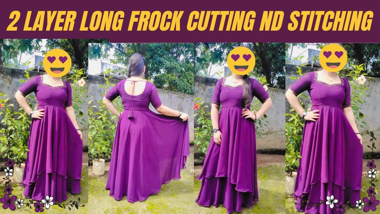 2 layer designer long frock cutting✂️ and stitching🪡 (step by step)in telugu//zehra's fashion duniya