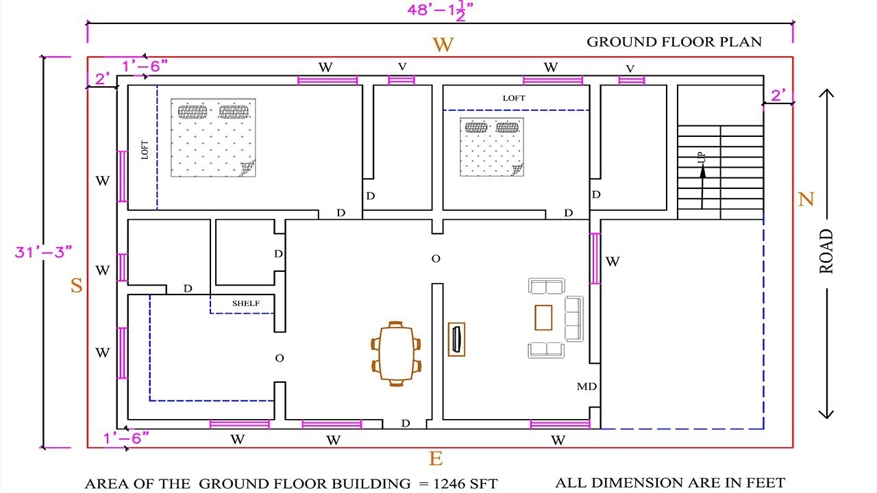 North facing building plan as per vastu 31 x 48 (2019)