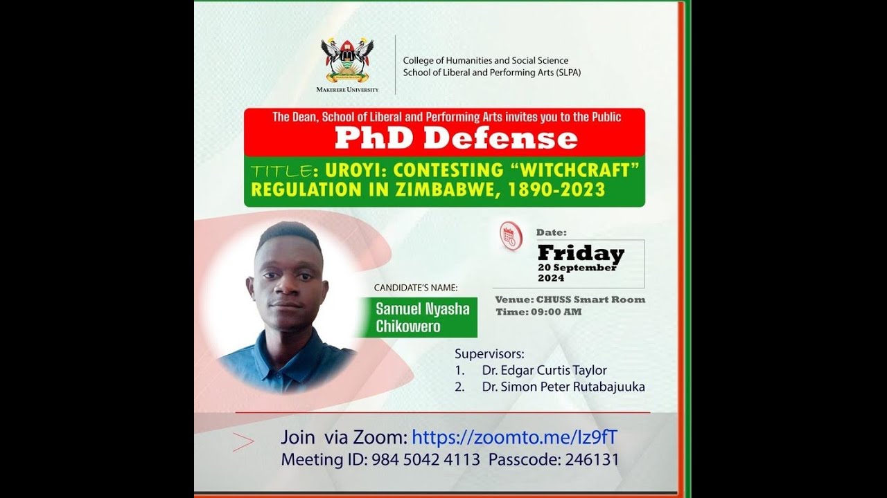 Mr Samuel Nyasha Chikowero's Public PhD Defense
