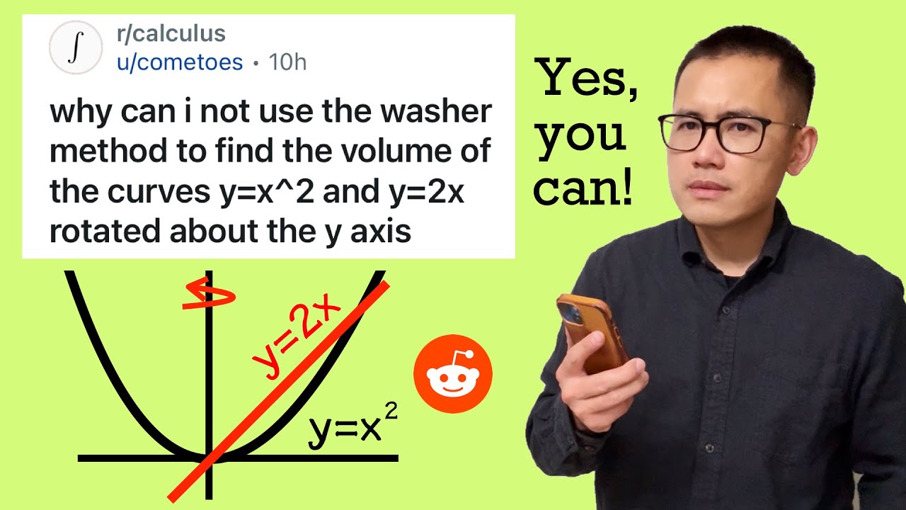 Why can I not use the washer method? y=x^2, y=2x, rotated about the y-axis Reddit r/calculus